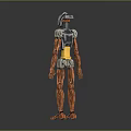 Metallic Robot Character With Silver Copper Body Blue Head And Yellow Abdomen
