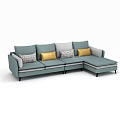 Modern Light Blue Sectional Sofa with Yellow Checkered and Gray Decorative Cushions 3d model