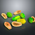 Fresh Ripe Papayas With Whole And Sliced Pieces Showing Orange Flesh And Black Seeds
