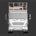 White Work Truck With Yellow Guardrail Platform On Roof And Blue Stripes