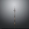Medieval Metal Weapon With Long Pole And Cross Shaped Top On Gray Gradient Background