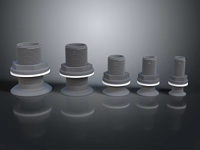 Different Sizes Gray Metal Bolts With White Washers On Dark Smooth Surface 3d model