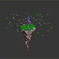 Character On Spiral Shaped Platform With Flying Black Abstract Creatures