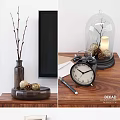 Modern Living Room Decor With TV Stand Wooden Shelves Alarm Clock Vase Twigs And Rug
