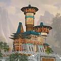 Chinese City Lookout Tower Castle Game Movie Scene 3d model