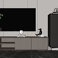 Modern TV Stand With Minimalist Design TV Decorative Items Clock And Green Plant
