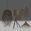 Nordic Lamps Combination Chandelier Rattan Chandelier Straw Chandelier Floor Lamp Log Chandelier 3d model