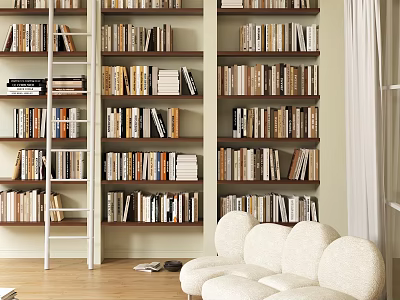 Modern Bookcases Filled With Books In Living Room With Cozy White Sofa And Wooden Floor 3d model