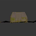 Cartoon Scene Of Ancient Stone Cottage With Mossy Walls And Grassy Pathway Landscape