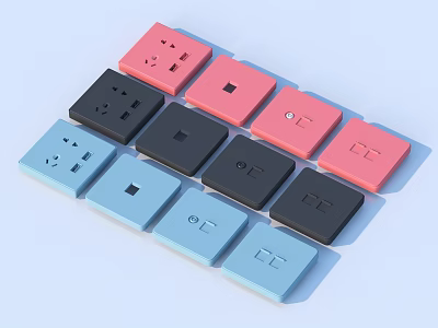 Colorful Home Socket And Switch Panels In Assorted Pink Black Blue Designs 3d model