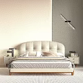 Modern Bedroom Interior With Brown Leather Padded Headboard Beige Dark Green Walls And Wall Lamp