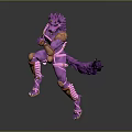 Purple Wolf Game Movie Character In Dynamic Pose With Pink Orange Armor And Fluffy Tail