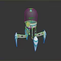 Futuristic Robot Design With Transparent Dome And Octopus like Blue And White Legs