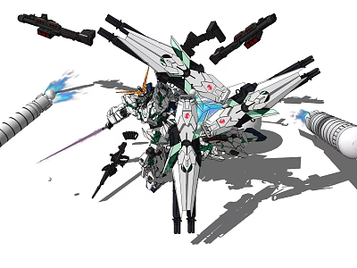 Futuristic Sci Fi Mecha Robot With Multiple Weapons And Jet Flames Design 3d model