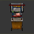 Mobile Fishball Food Cart With Red Canopy Orange Body And Signboard