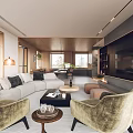 Modern Living Dining Room Interior With Open Layout Sofa Coffee Table And TV Wall
