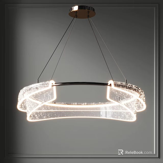 Contemporary Chandelier With Circular LED Illuminated Glass Shade And Stylish Metal Frame Design 3d model 