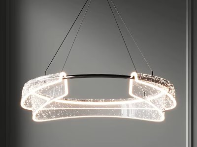 Contemporary Chandelier With Circular LED Illuminated Glass Shade And Stylish Metal Frame Design 3d model