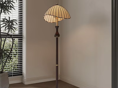 Classic Stained Glass Floor Lamp Near Window Blinds With Green Plant 3d model