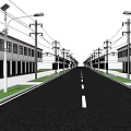 Municipal Road With Trees Green Belts Street Lamps And Vehicles On Wet Pavement
