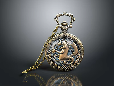 Vintage Bronze Pocket Watch With Gold Chain And Zodiac Decorative Dial 3d model