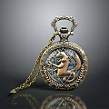 Vintage Bronze Pocket Watch With Gold Chain And Zodiac Decorative Dial