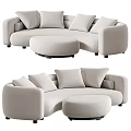 Modern Beige Curved Sectional Sofa with Ottoman and Multiple Cushions 3d model