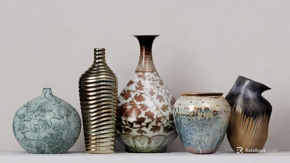 Ceramic Vessels With Various Shapes Artistic Patterns And Glazed Finishes 3d model