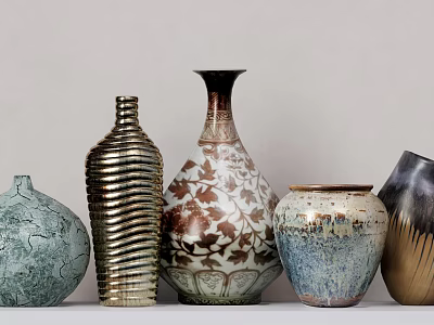 Ceramic Vessels With Various Shapes Artistic Patterns And Glazed Finishes 3d model