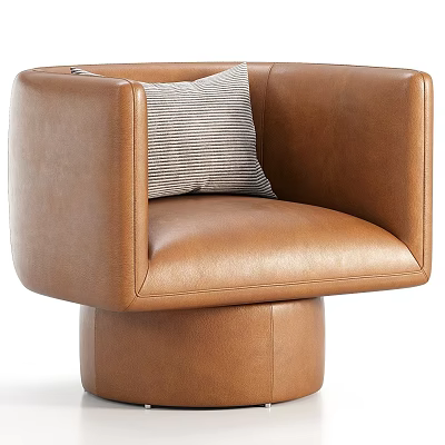 Brown Leather Leisure Chair with Armrests and Striped Cushion in Modern Style 3d model