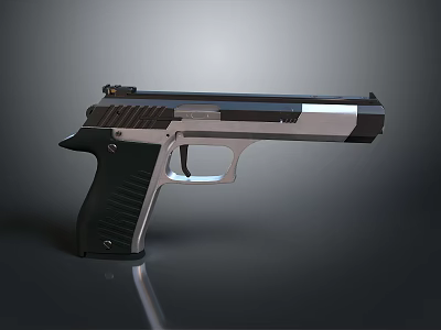 Modern Tactical Pistol with Black Textured Grip and Silver Metal Frame 3d model
