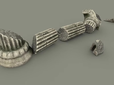 Ancient Stone Roman Column Fragments With Broken Capitals And Shafts 3d model