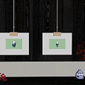 Modern Interior With Framed Artworks Pendant Lights Red Maple And Blue Vases