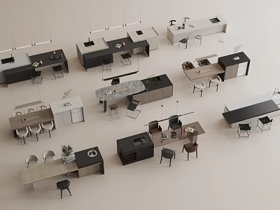 Various Modern Bar Counter Designs With Stools And Different Materials 3d model