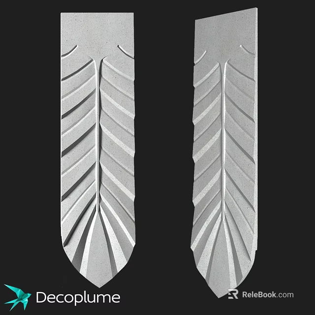 Symmetrical Building Components With Feather Like Texture And Carved Patterns 3d model 