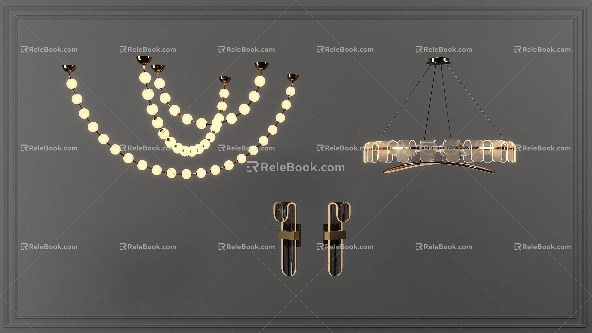 Simple Light Luxury Chandelier Wall Lamp Combination 3D Model 3d model