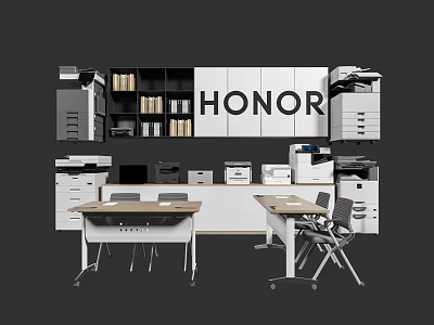 HONOR Office Electrical Appliances With Printers Copiers Filing Cabinets Desks Chairs And Bookshelves 3d model
