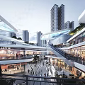 Modern High Rise Residential Building with Commercial Complex Plaza Pedestrians Greenery and Glass Facade