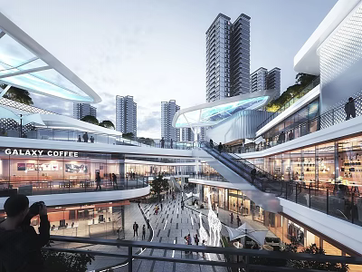 Modern High Rise Residential Building with Commercial Complex Plaza Pedestrians Greenery and Glass Facade 3d model