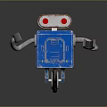 Blue Robot Character Featuring Red Eyes Metal Arms And Rolling Wheels