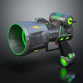 Futuristic Energy Weapon With Green Glowing Barrel Yellow Lightning Symbol And Mechanical Design