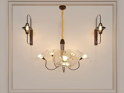 Elegant Glass Chandelier With Multiple Lights And Wall Sconces In White Interior Design 3d model
