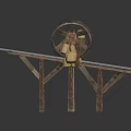 Ancient Wooden Mechanical Structure With Large Wheels Track Frame And Support Legs 3d model