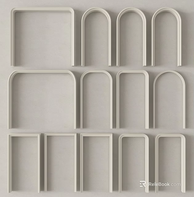 Light Colored Decorative Wall Components With Rectangular And Arched Shapes Arranged Neatly On Beige Background 3d model
