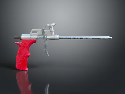 Professional Red Handle Caulk Gun With Silver Metal Body And Long Rod 3d model