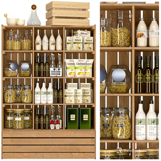 Wooden Wine Cabinet With Organized Bottles And Jars 3d model 