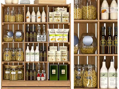 Wooden Wine Cabinet With Organized Bottles And Jars 3d model