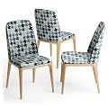 Modern Blue Black Geometric Pattern Dining Chairs With Upholstered Seats And Wooden Legs