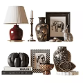 Stylish Decorative Ornament Set With Table Lamp Candle Holder Vase Picture Frame And Animal Figurines