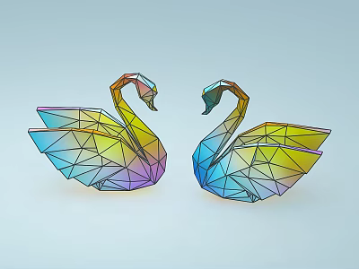 Two Colorful Geometric Swan Decorations Featuring Polygonal Structure And Vibrant Colors 3d model